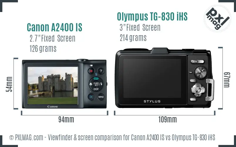 Canon A2400 IS vs Olympus TG-830 iHS Screen and Viewfinder comparison