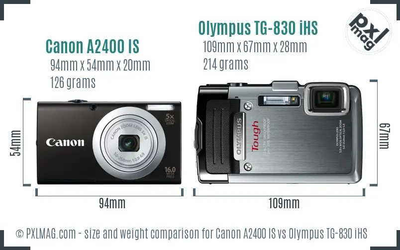 Canon A2400 IS vs Olympus TG-830 iHS size comparison