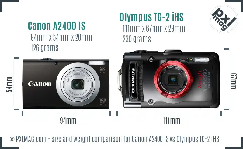 Canon A2400 IS vs Olympus TG-2 iHS size comparison