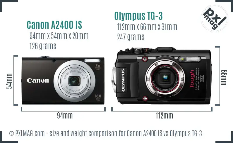 Canon A2400 IS vs Olympus TG-3 size comparison