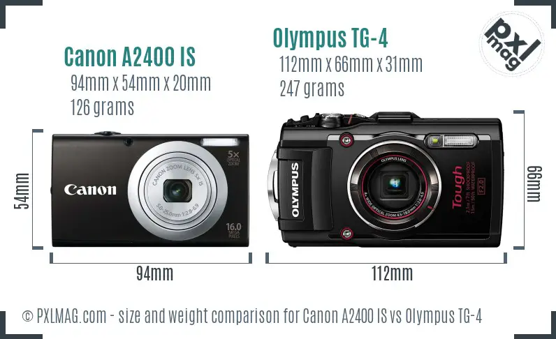 Canon A2400 IS vs Olympus TG-4 size comparison