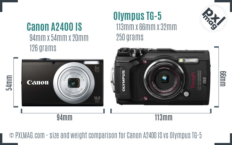 Canon A2400 IS vs Olympus TG-5 size comparison