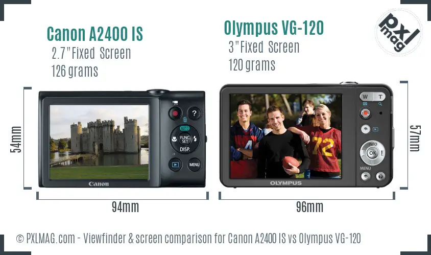 Canon A2400 IS vs Olympus VG-120 Screen and Viewfinder comparison