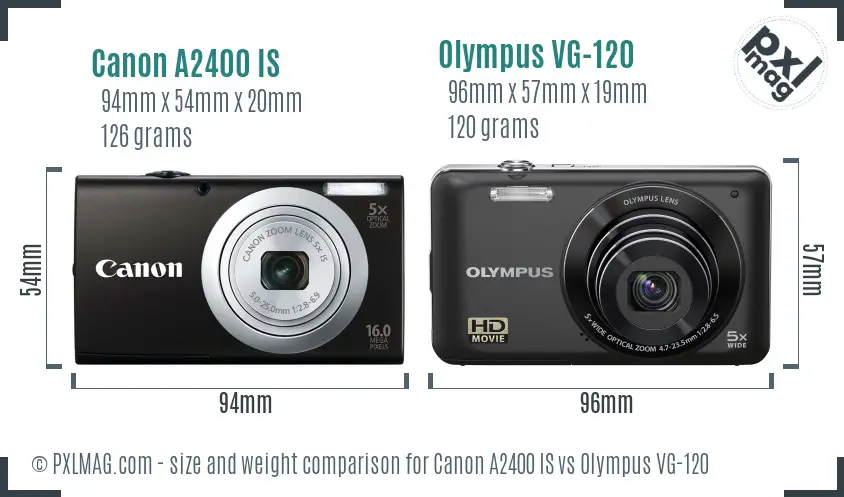 Canon A2400 IS vs Olympus VG-120 size comparison
