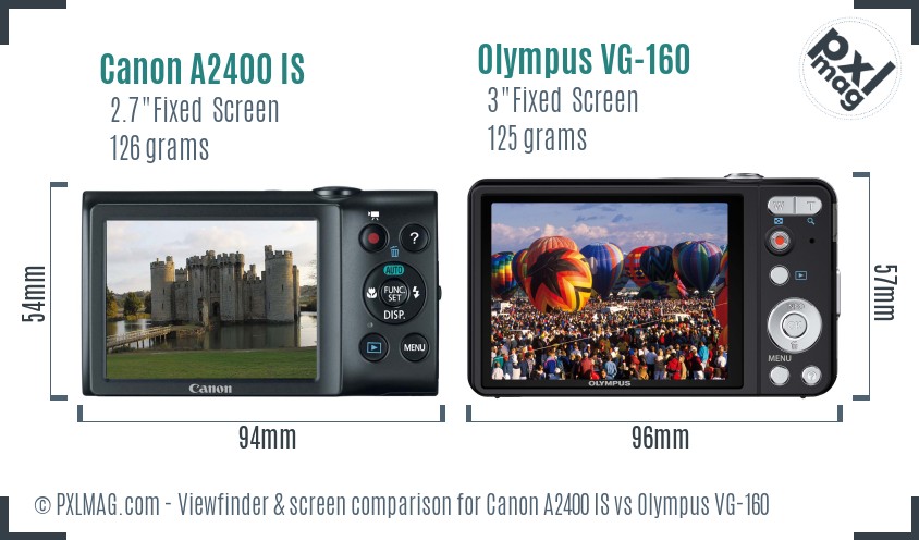 Canon A2400 IS vs Olympus VG-160 Screen and Viewfinder comparison