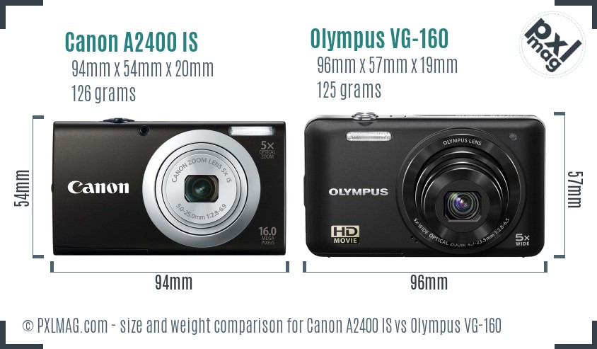Canon A2400 IS vs Olympus VG-160 size comparison Canon A2400 IS vs Olympus VG-160 size comparison