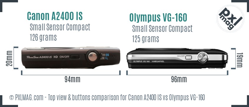 Canon A2400 IS vs Olympus VG-160 top view buttons comparison