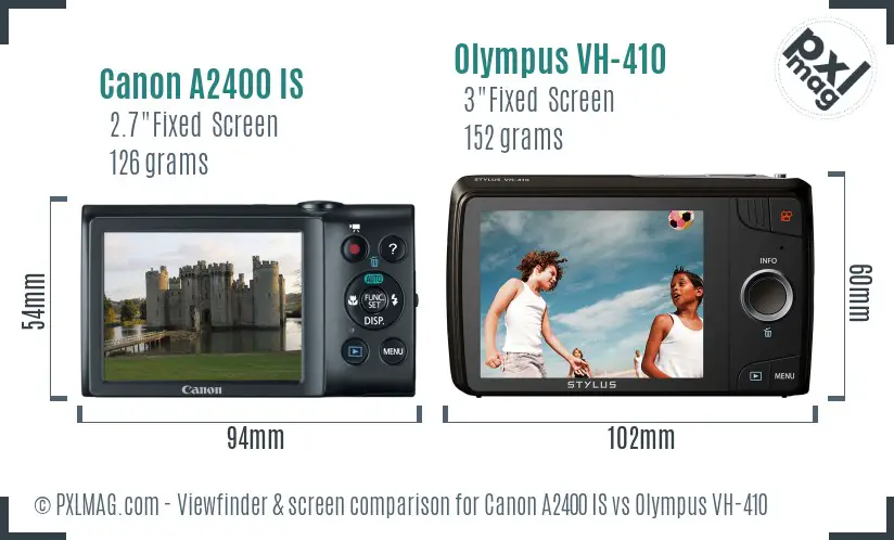 Canon A2400 IS vs Olympus VH-410 Screen and Viewfinder comparison