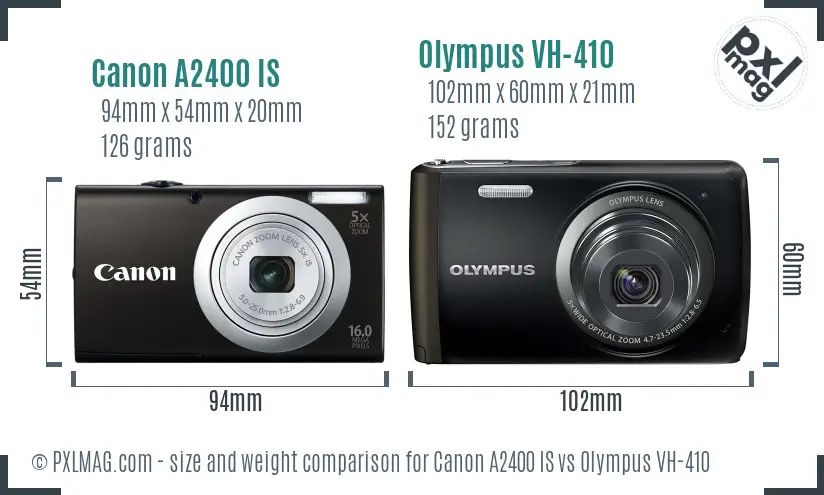 Canon A2400 IS vs Olympus VH-410 size comparison