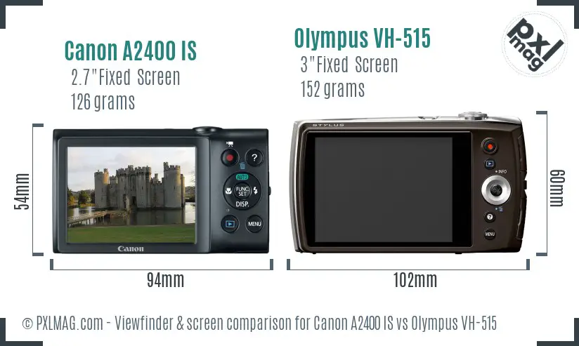Canon A2400 IS vs Olympus VH-515 Screen and Viewfinder comparison