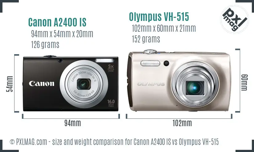 Canon A2400 IS vs Olympus VH-515 size comparison