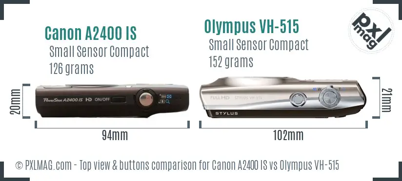 Canon A2400 IS vs Olympus VH-515 top view buttons comparison