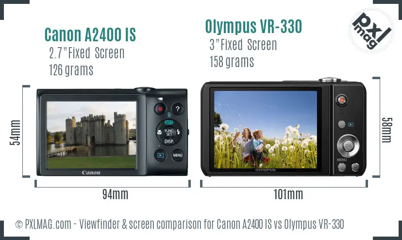Canon A2400 IS vs Olympus VR-330 Screen and Viewfinder comparison