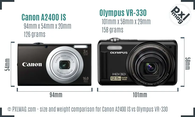 Canon A2400 IS vs Olympus VR-330 size comparison