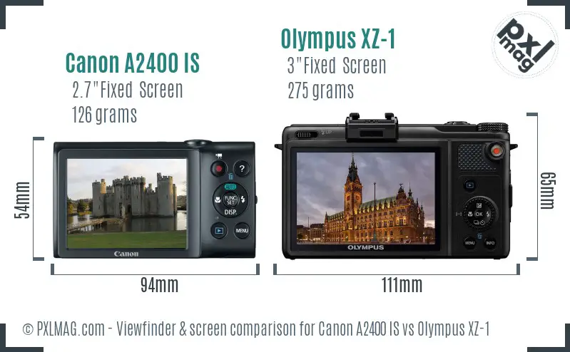 Canon A2400 IS vs Olympus XZ-1 Screen and Viewfinder comparison