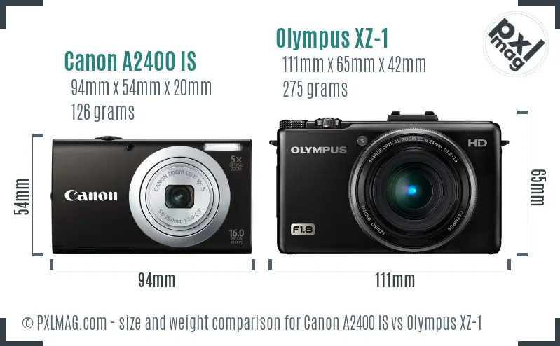 Canon A2400 IS vs Olympus XZ-1 size comparison