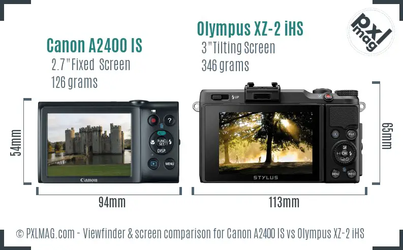 Canon A2400 IS vs Olympus XZ-2 iHS Screen and Viewfinder comparison