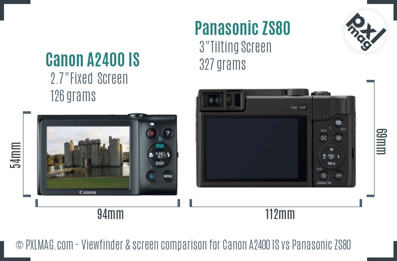 Canon A2400 IS vs Panasonic ZS80 Screen and Viewfinder comparison