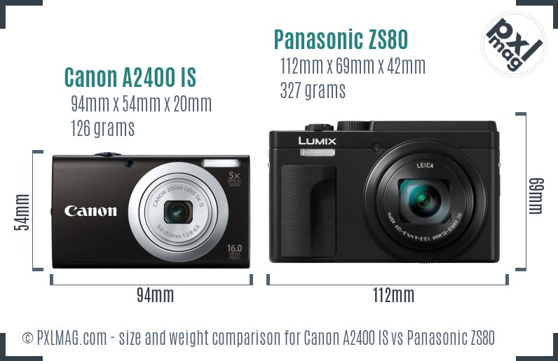 Canon A2400 IS vs Panasonic ZS80 size comparison Canon A2400 IS vs Panasonic ZS80 size comparison