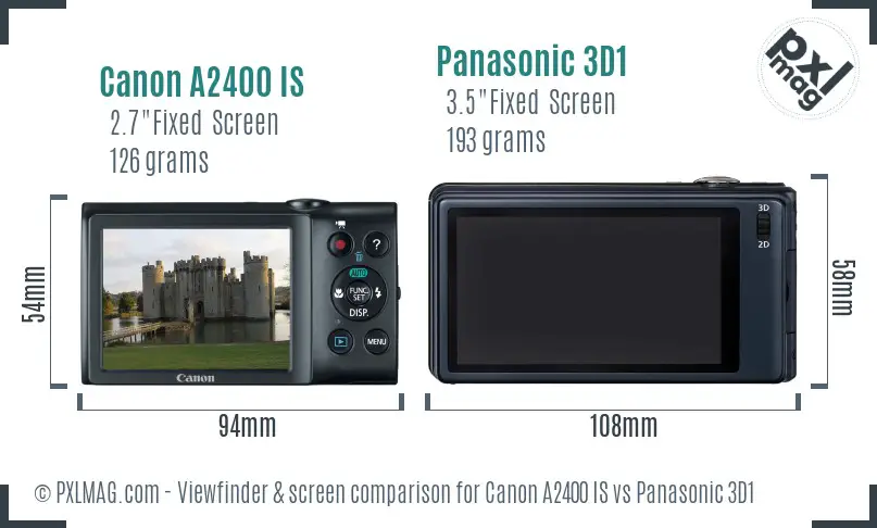 Canon A2400 IS vs Panasonic 3D1 Screen and Viewfinder comparison
