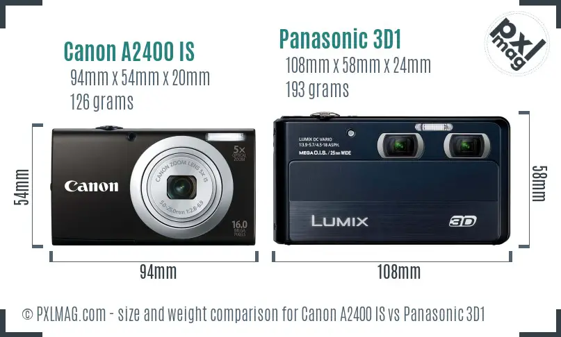 Canon A2400 IS vs Panasonic 3D1 size comparison