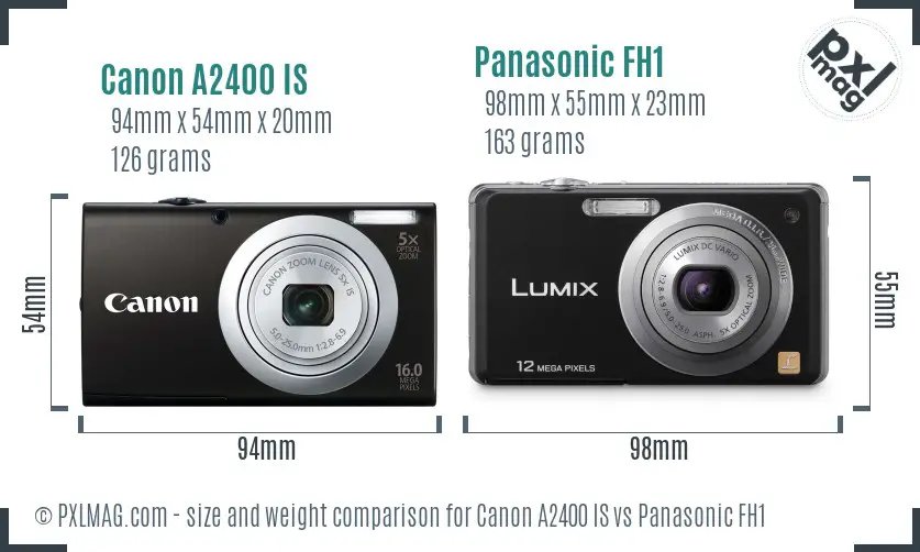 Canon A2400 IS vs Panasonic FH1 size comparison