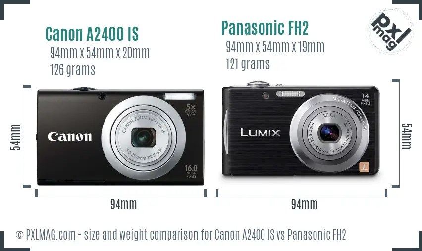 Canon A2400 IS vs Panasonic FH2 size comparison