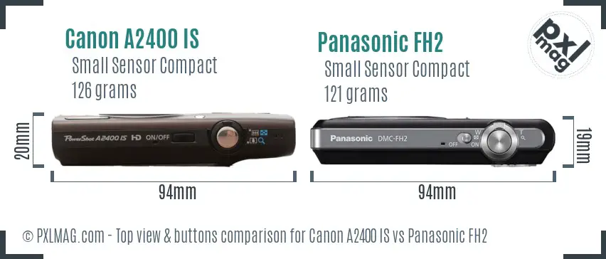 Canon A2400 IS vs Panasonic FH2 top view buttons comparison