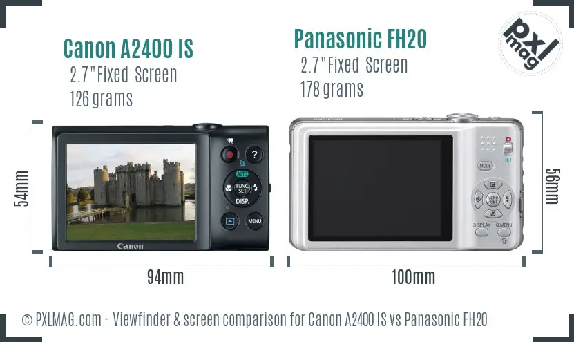 Canon A2400 IS vs Panasonic FH20 Screen and Viewfinder comparison