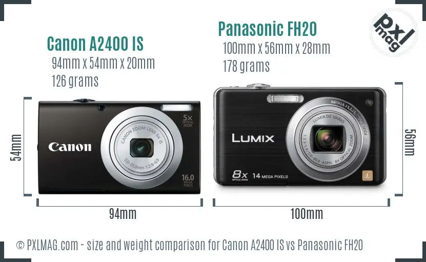 Canon A2400 IS vs Panasonic FH20 size comparison