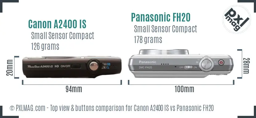 Canon A2400 IS vs Panasonic FH20 top view buttons comparison