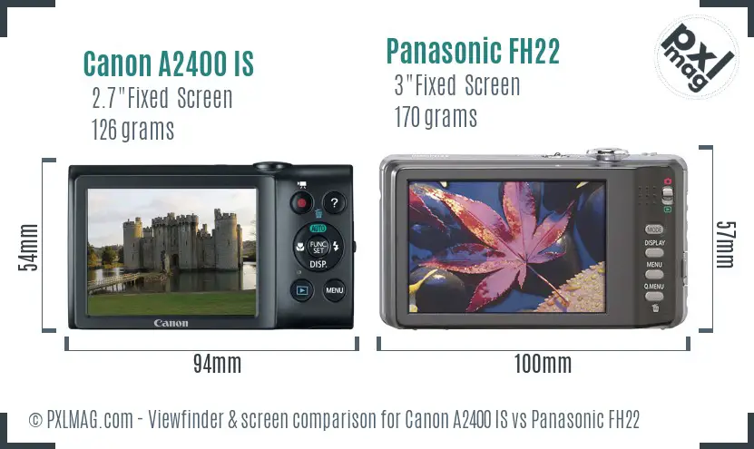 Canon A2400 IS vs Panasonic FH22 Screen and Viewfinder comparison
