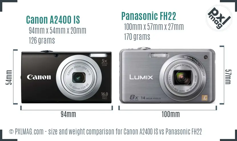 Canon A2400 IS vs Panasonic FH22 size comparison