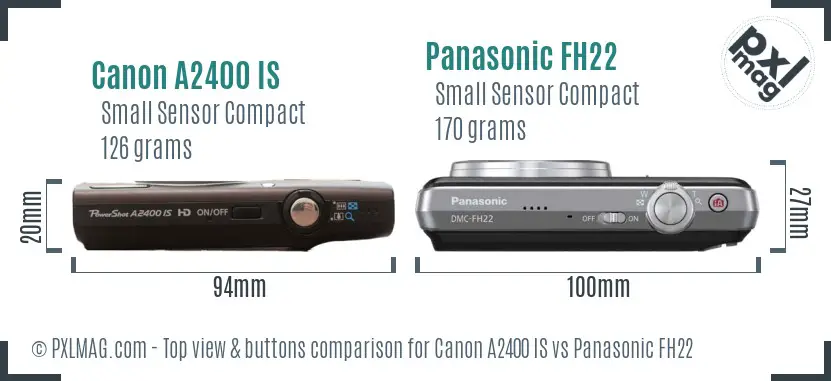 Canon A2400 IS vs Panasonic FH22 top view buttons comparison