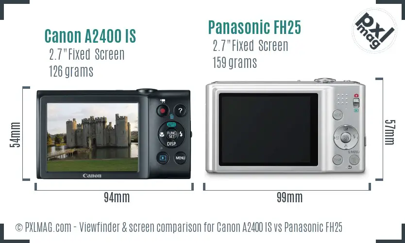 Canon A2400 IS vs Panasonic FH25 Screen and Viewfinder comparison