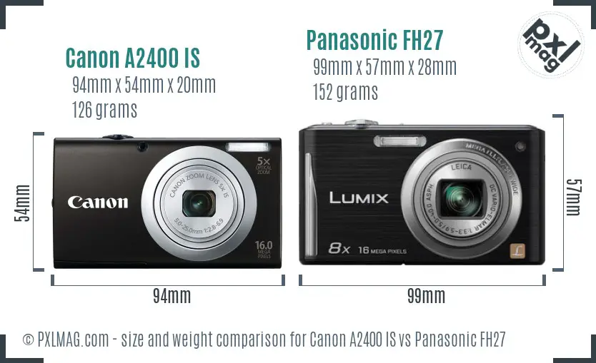 Canon A2400 IS vs Panasonic FH27 size comparison