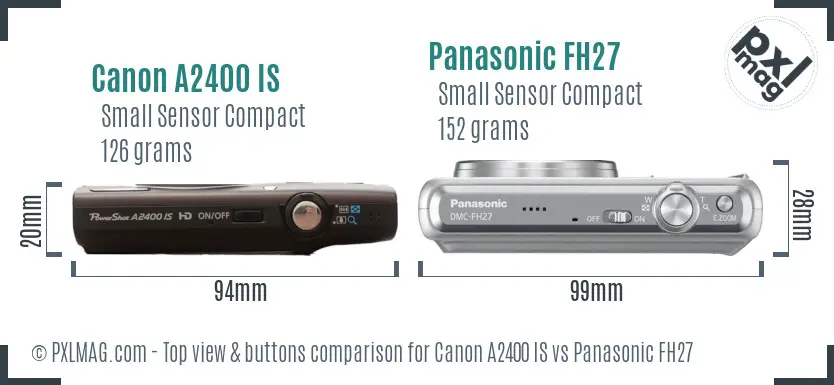 Canon A2400 IS vs Panasonic FH27 top view buttons comparison