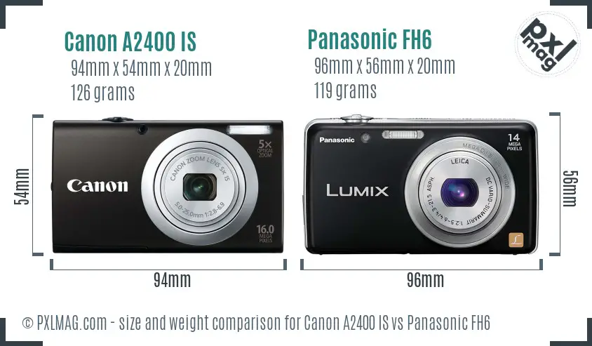 Canon A2400 IS vs Panasonic FH6 size comparison