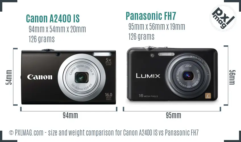 Canon A2400 IS vs Panasonic FH7 size comparison Canon A2400 IS vs Panasonic FH7 size comparison