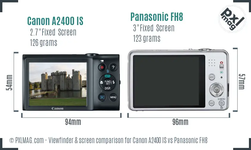 Canon A2400 IS vs Panasonic FH8 Screen and Viewfinder comparison