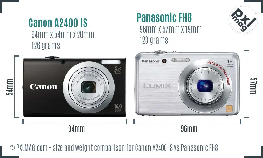 Canon A2400 IS vs Panasonic FH8 size comparison