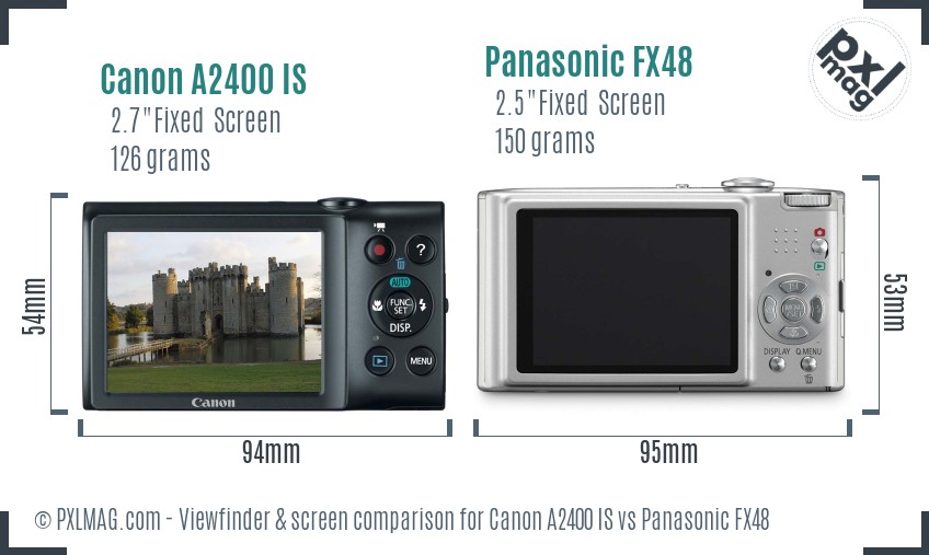 Canon A2400 IS vs Panasonic FX48 Screen and Viewfinder comparison