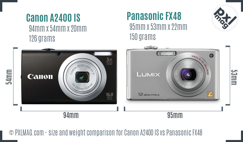 Canon A2400 IS vs Panasonic FX48 size comparison