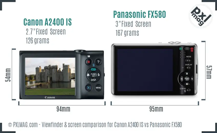 Canon A2400 IS vs Panasonic FX580 Screen and Viewfinder comparison Canon A2400 IS vs Panasonic FX580 Screen and Viewfinder comparison