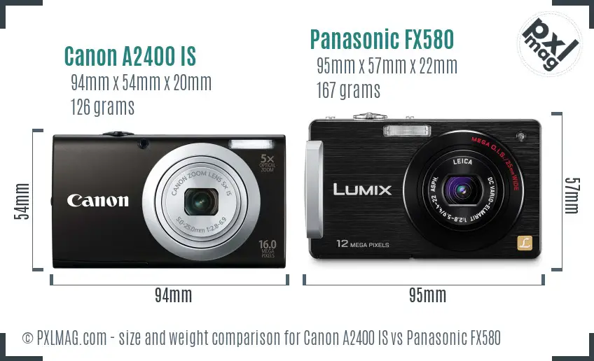 Canon A2400 IS vs Panasonic FX580 size comparison Canon A2400 IS vs Panasonic FX580 size comparison