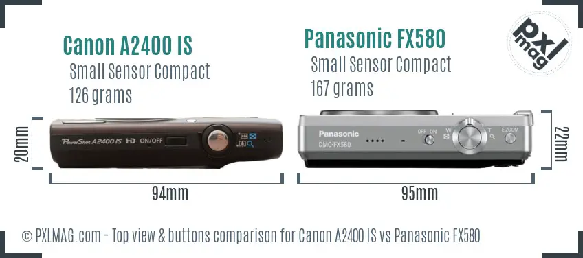 Canon A2400 IS vs Panasonic FX580 top view buttons comparison Canon A2400 IS vs Panasonic FX580 top view buttons comparison