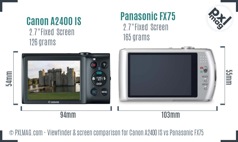 Canon A2400 IS vs Panasonic FX75 Screen and Viewfinder comparison