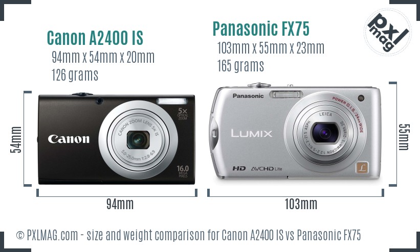 Canon A2400 IS vs Panasonic FX75 size comparison