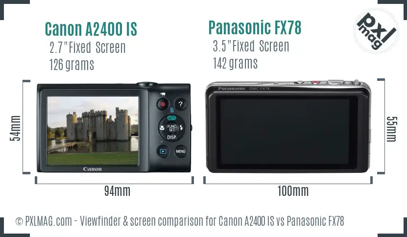 Canon A2400 IS vs Panasonic FX78 Screen and Viewfinder comparison Canon A2400 IS vs Panasonic FX78 Screen and Viewfinder comparison