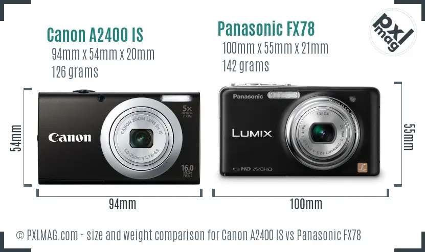 Canon A2400 IS vs Panasonic FX78 size comparison Canon A2400 IS vs Panasonic FX78 size comparison